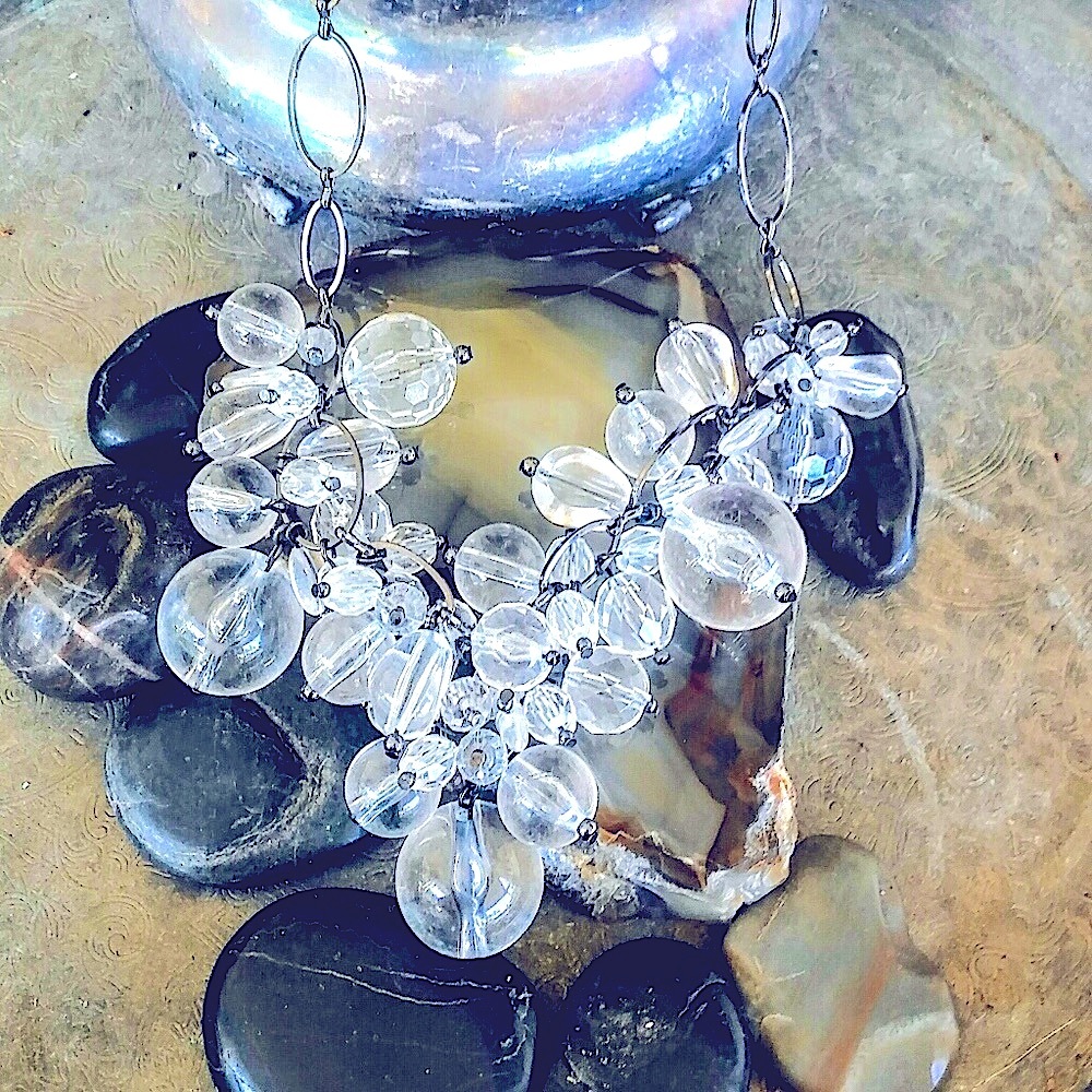 Vintage Style Retro Clear Crystal Bead Necklace Holiday Sparkles